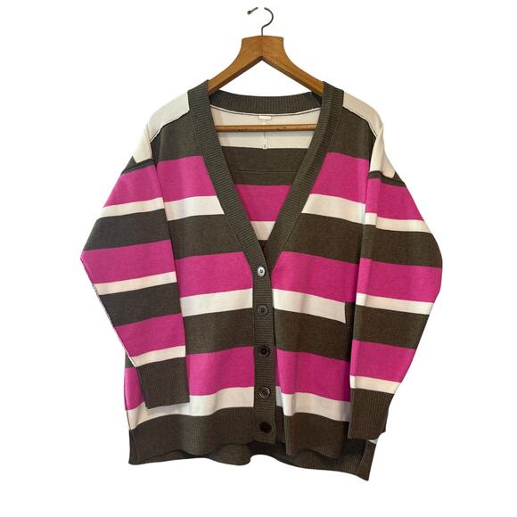 Free People NWT League of Her Own Oversized Cardigan Sweater Pink Brown XS - Picture 3 of 12